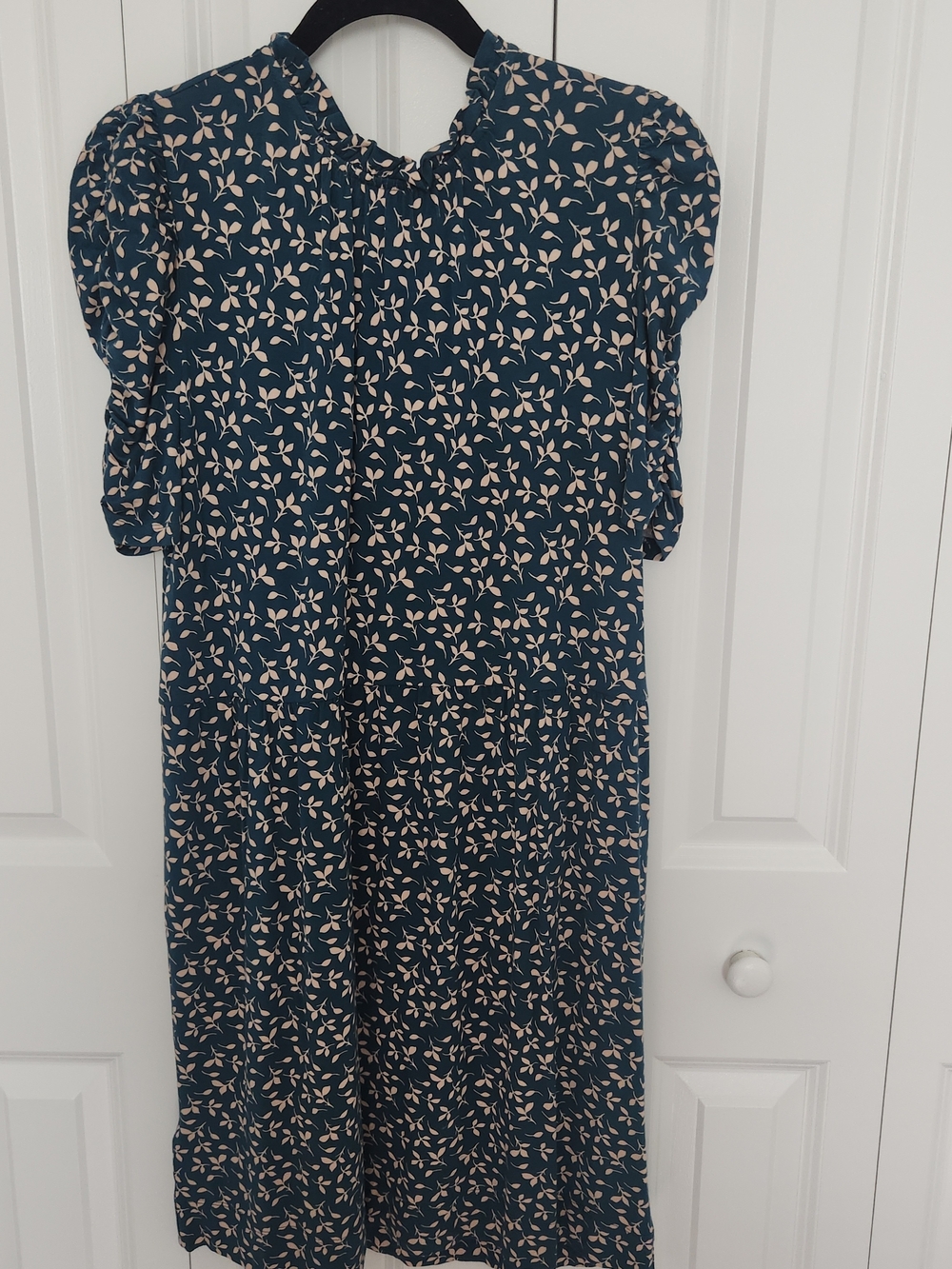 LOFT Teal Floral Cinched-Sleeve Midi Dress